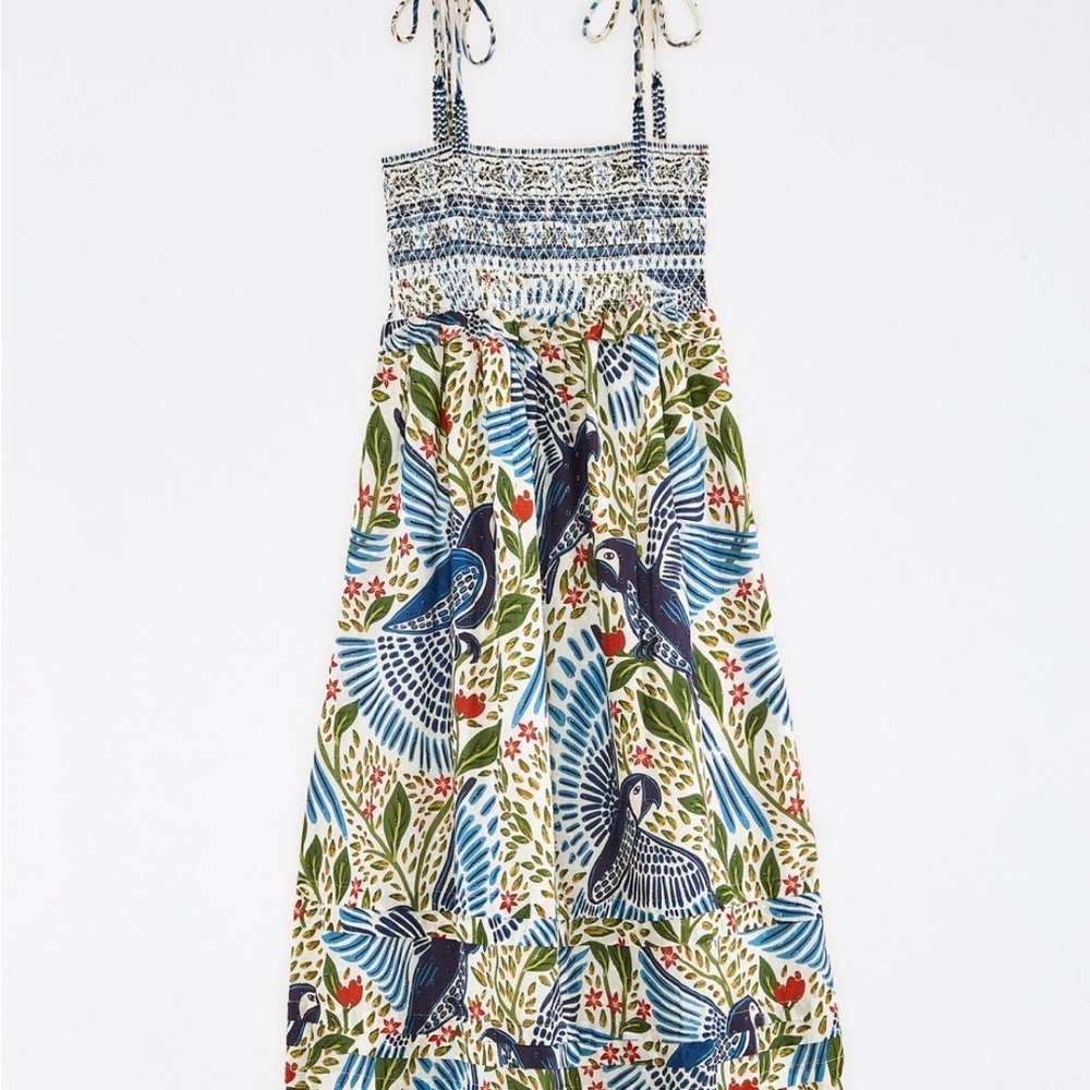 FARM Rio Blue and Green Bird Maxi Dress
